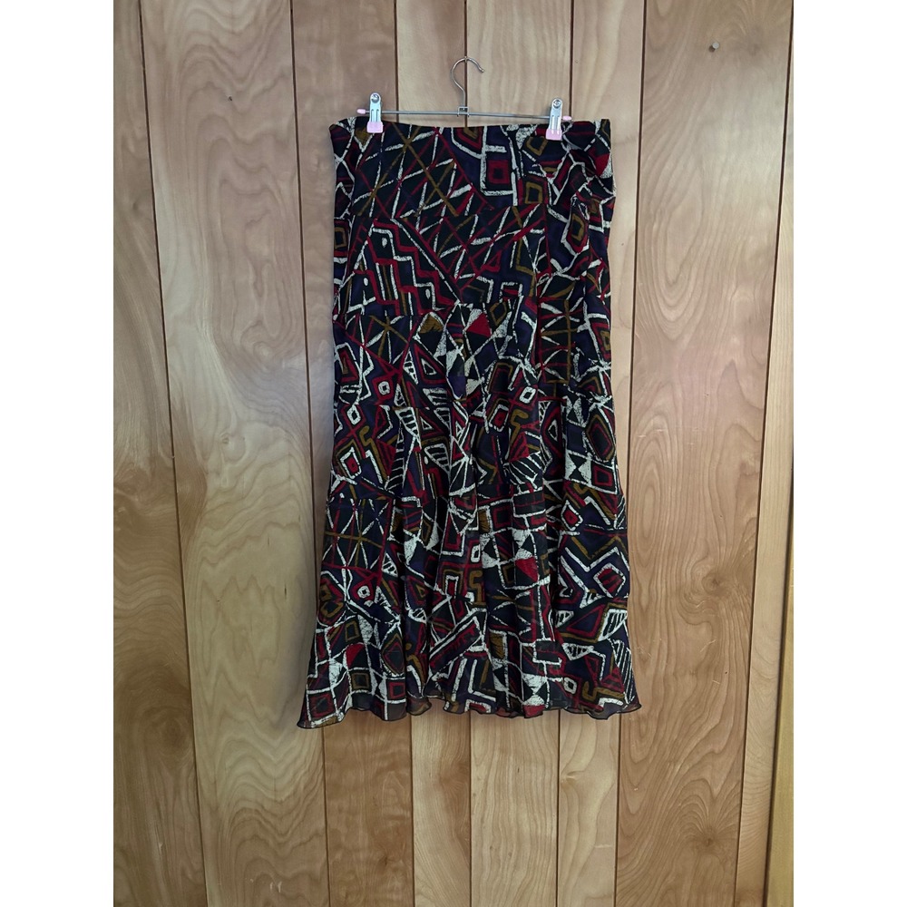 Ruby Rd Womens Abstract Geometric Print Midi Skirt Black Red Purple Gold Size 12